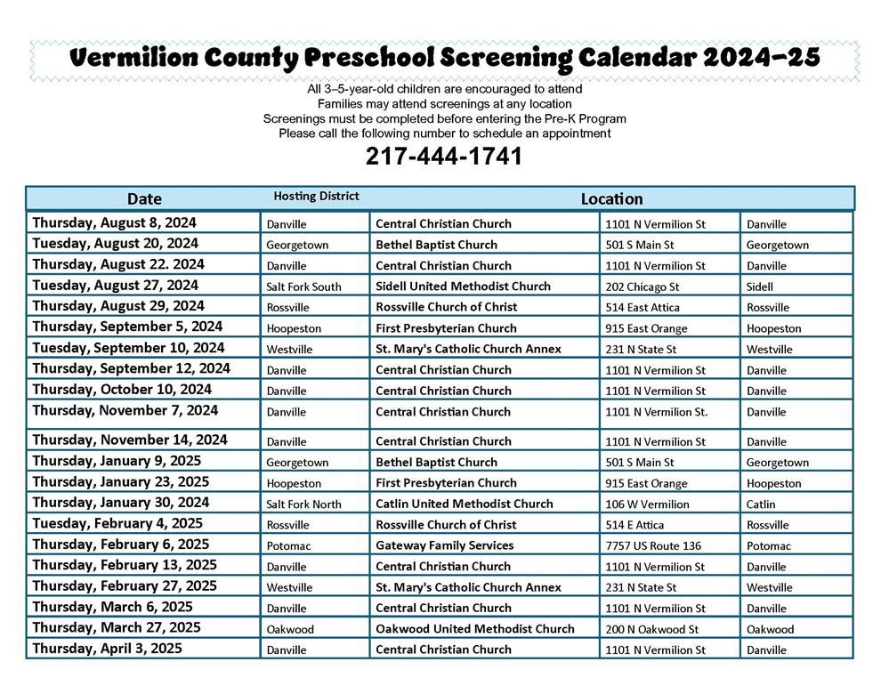  Screening Calendar